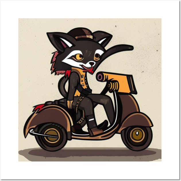 Fox fursona with boots sitting on a vespa moped with sunglasses Wall Art by Maffw